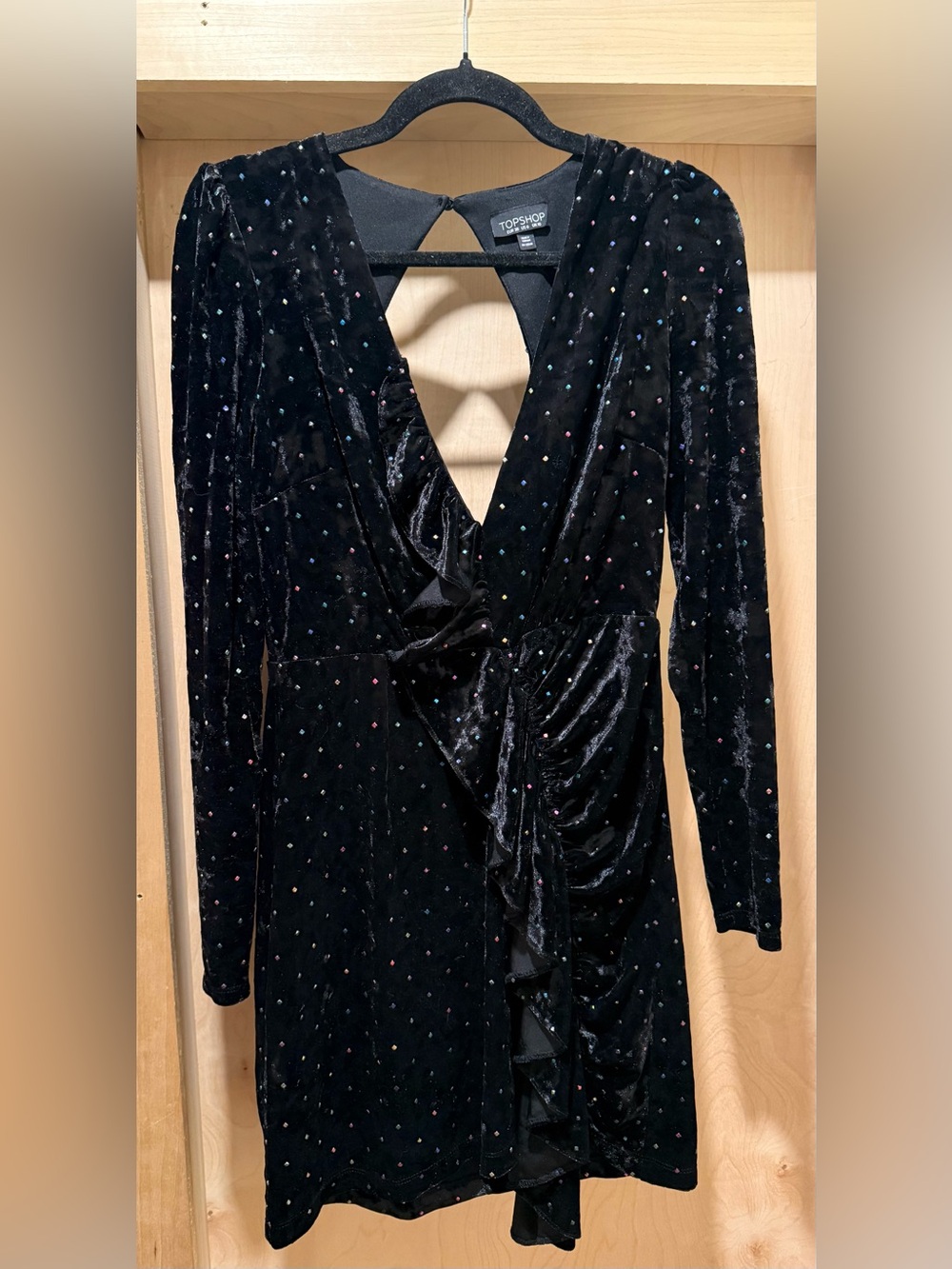 Topshop Black Velvet Dress with Iridescent Rhinestone Accents Size 6